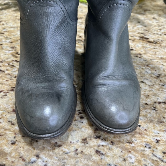 CHANEL Gray Interlocking CC Logo Leather Riding Boots 36.5 - Picture 9 of 14